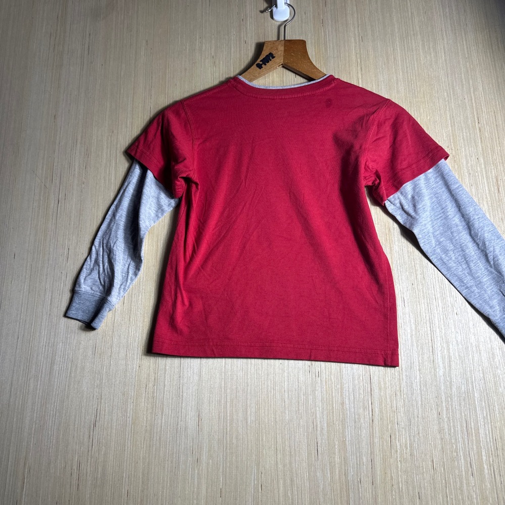 Nike T Shirt Kids Size 7 Red Grey Football Graphic Layered Long Sleeve Tee - Picture 9 of 10